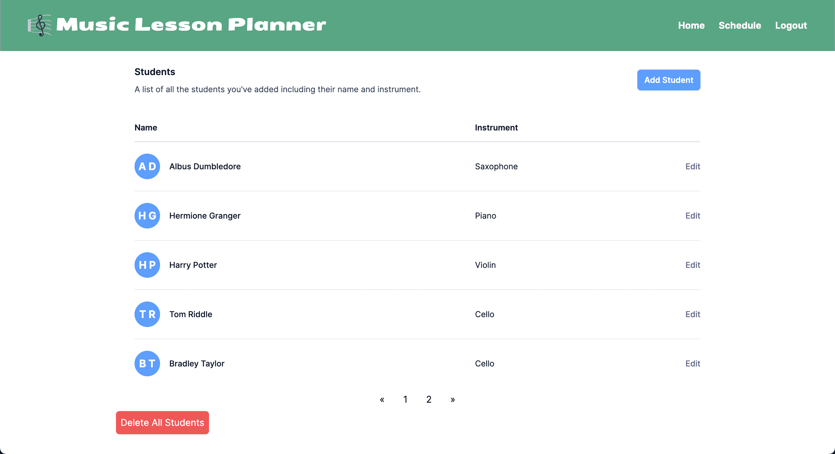 Music lesson planner screenshot